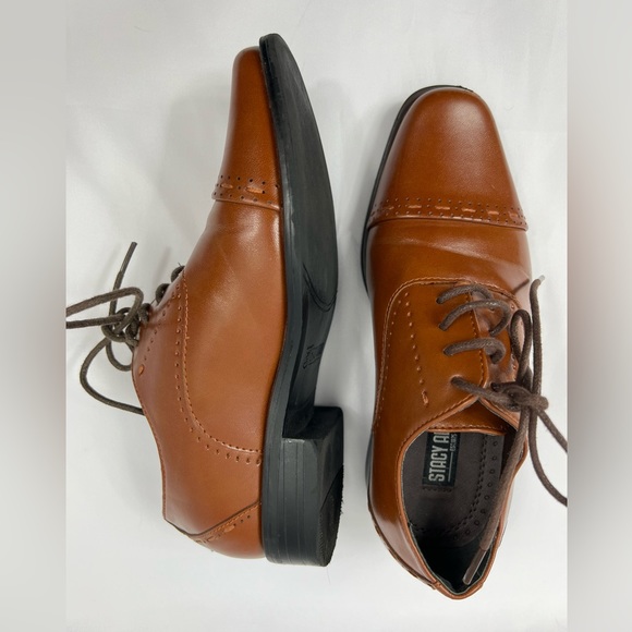 STACY ADAMS Cognac Brown Templeton Oxford Cap Toe Dress Shoes Kid's Size 13.5M - Picture 5 of 11